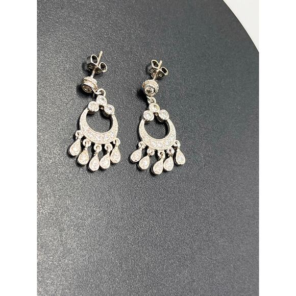 ATI Signed 925 Sterling Silver CZ Dangle Delicate Chandelier Earrings - Picture 8 of 8